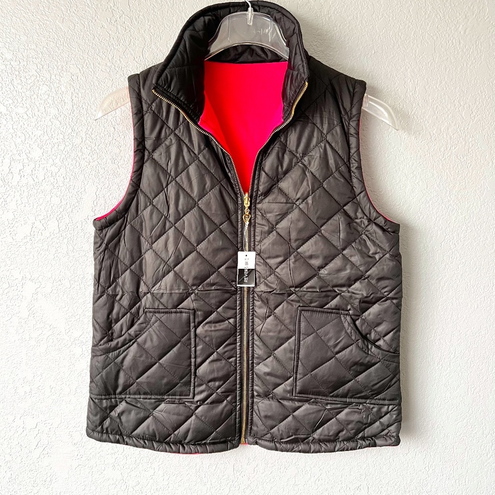 NWT - Lexi York large, reversible black/pink puffer vest
